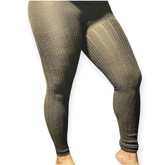 Women’s Chocolate Brown Pull-On Stretchy Soft Knit Footless Legging Tights Large - Picture 2 of 6